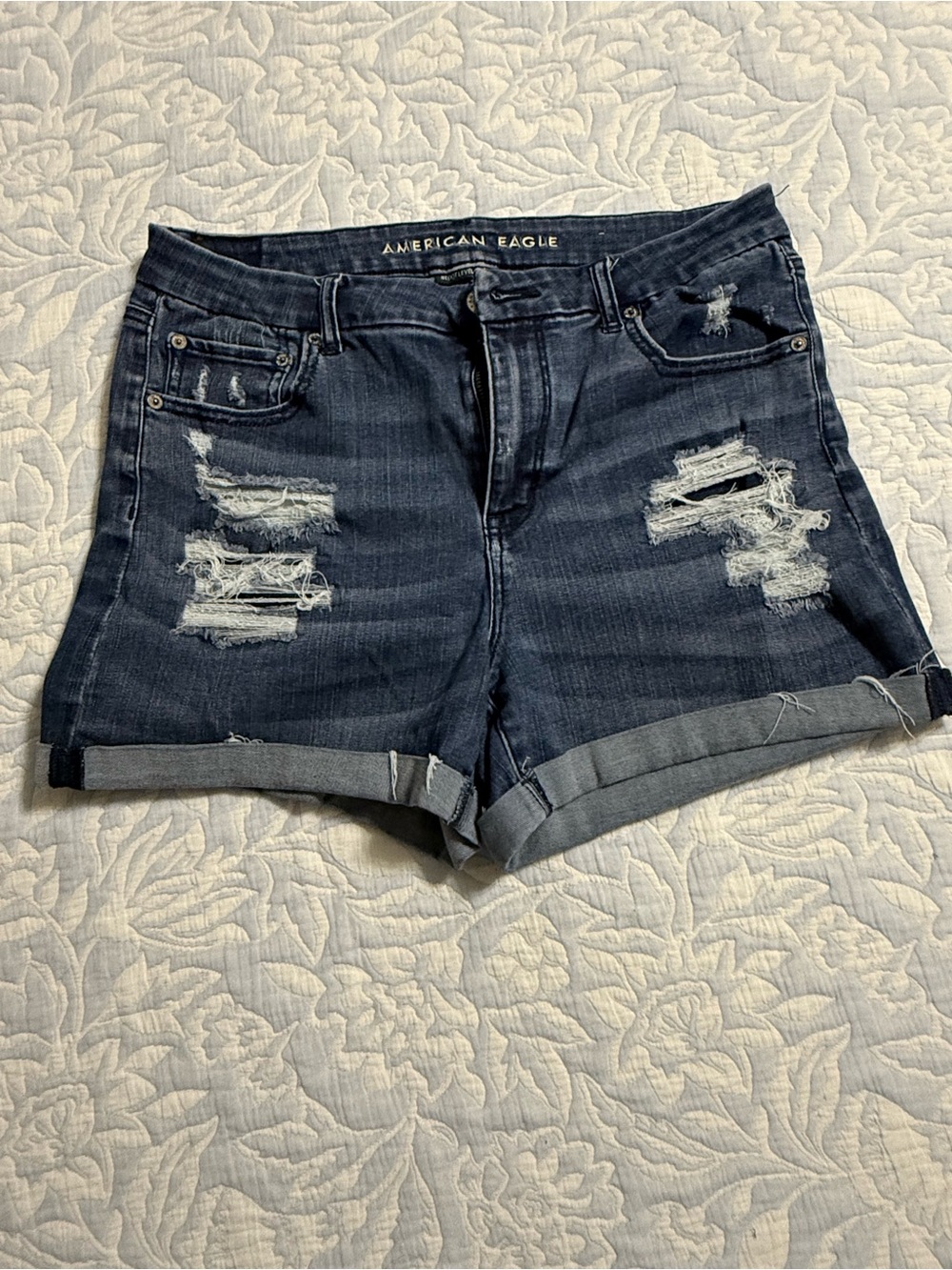 American Eagle Outfitters Dark Indigo Distressed Roll-Cuff Jean Shorts